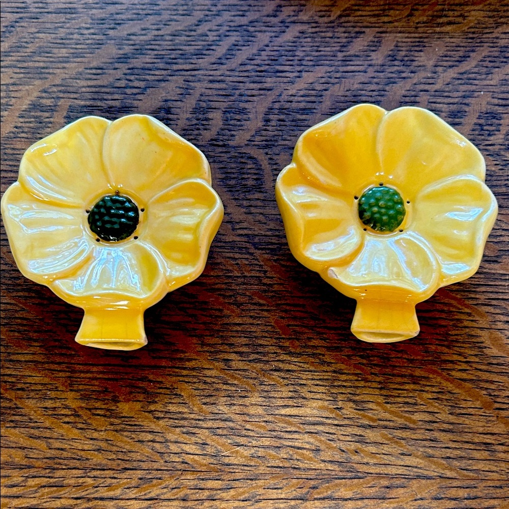 Vintage Pair of Yellow Floral Ceramic Spoon Rests